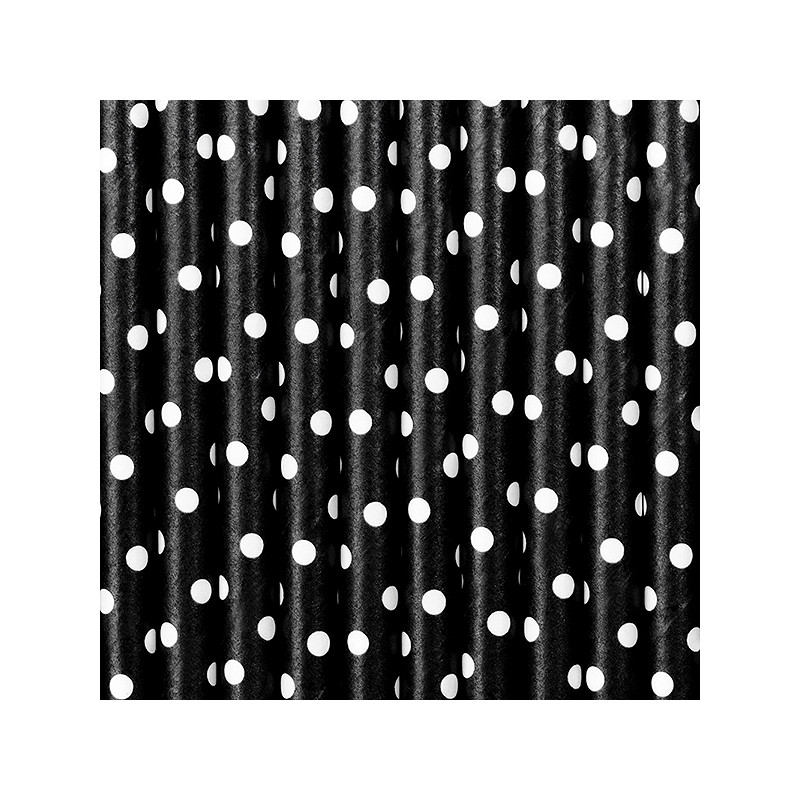 paille papier noir à pois blanc