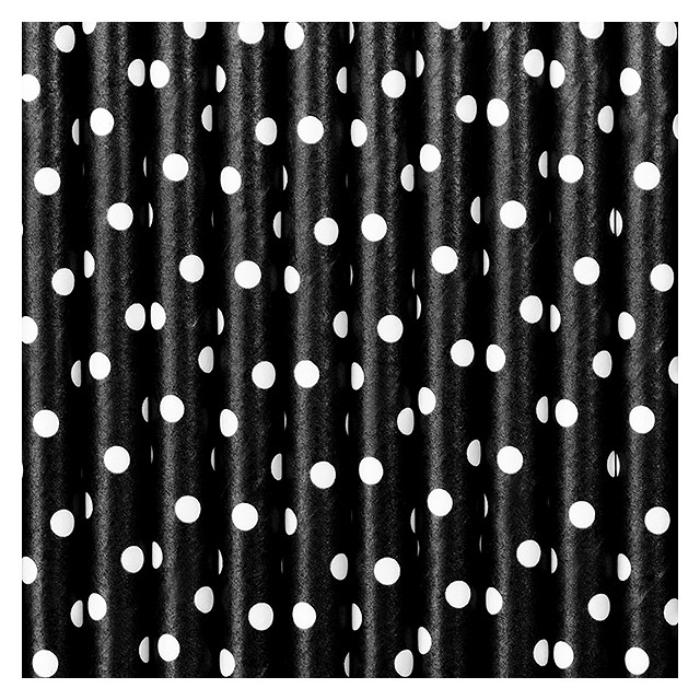 paille papier noir à pois blanc