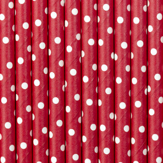 paille papier rouge à pois blanc