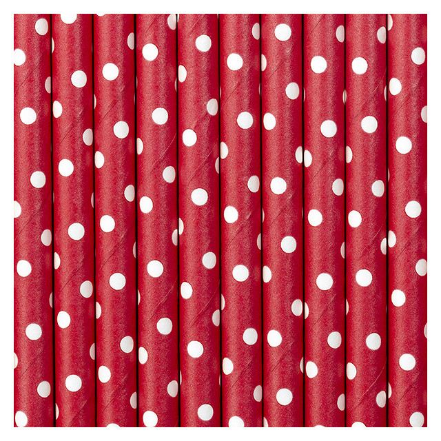 paille papier rouge à pois blanc