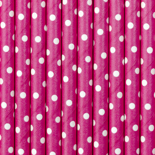 paille papier fuchsia à pois blanc