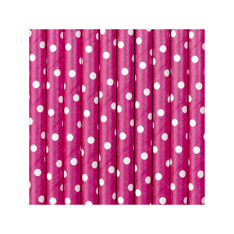 paille papier fuchsia à pois blanc