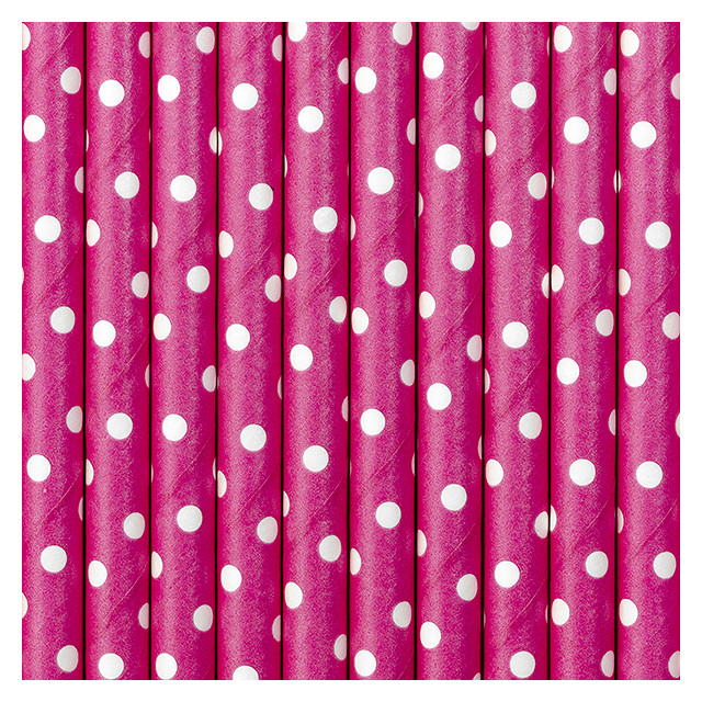 paille papier fuchsia à pois blanc