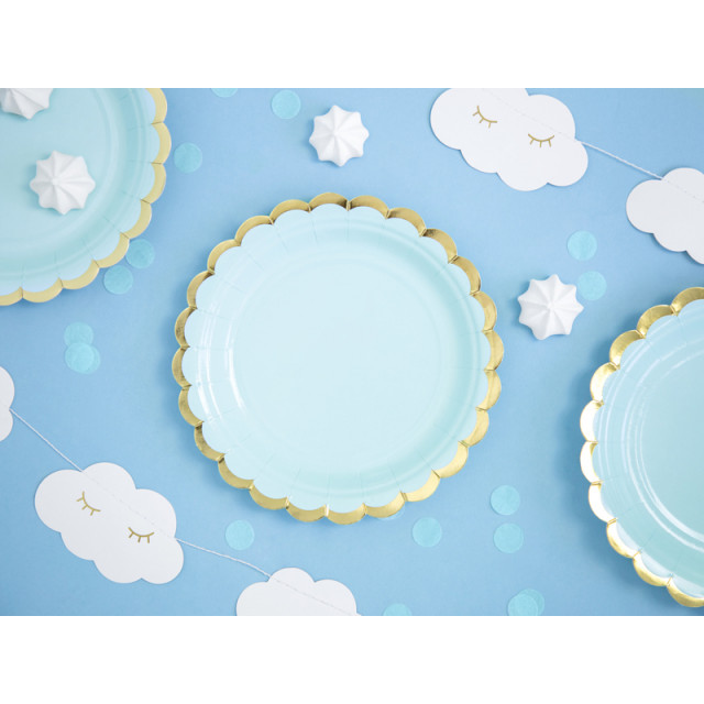 Assiette carton bleu ciel et doré