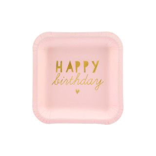 Assiette carton anniversaire rose et or