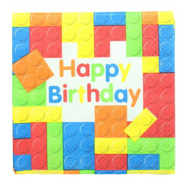 x20 Serviettes cube Happy Birthday